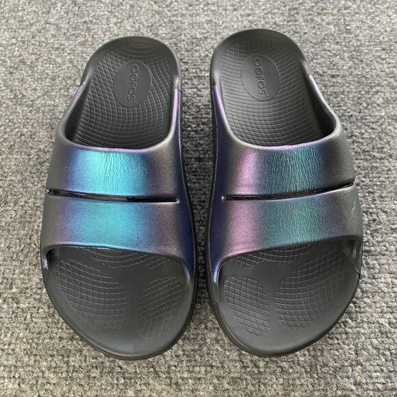 Oofos Ooahh Slides Women Size 7 Black Purple Lightweight Recovery Sandals Rubber - Picture 6 of 13